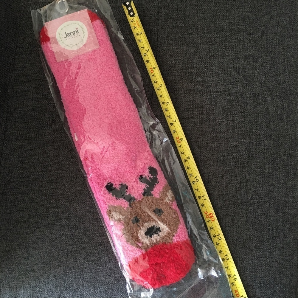 Cozy, Plush Reindeer Holiday Socks, Pink, Red - Picture 4 of 7